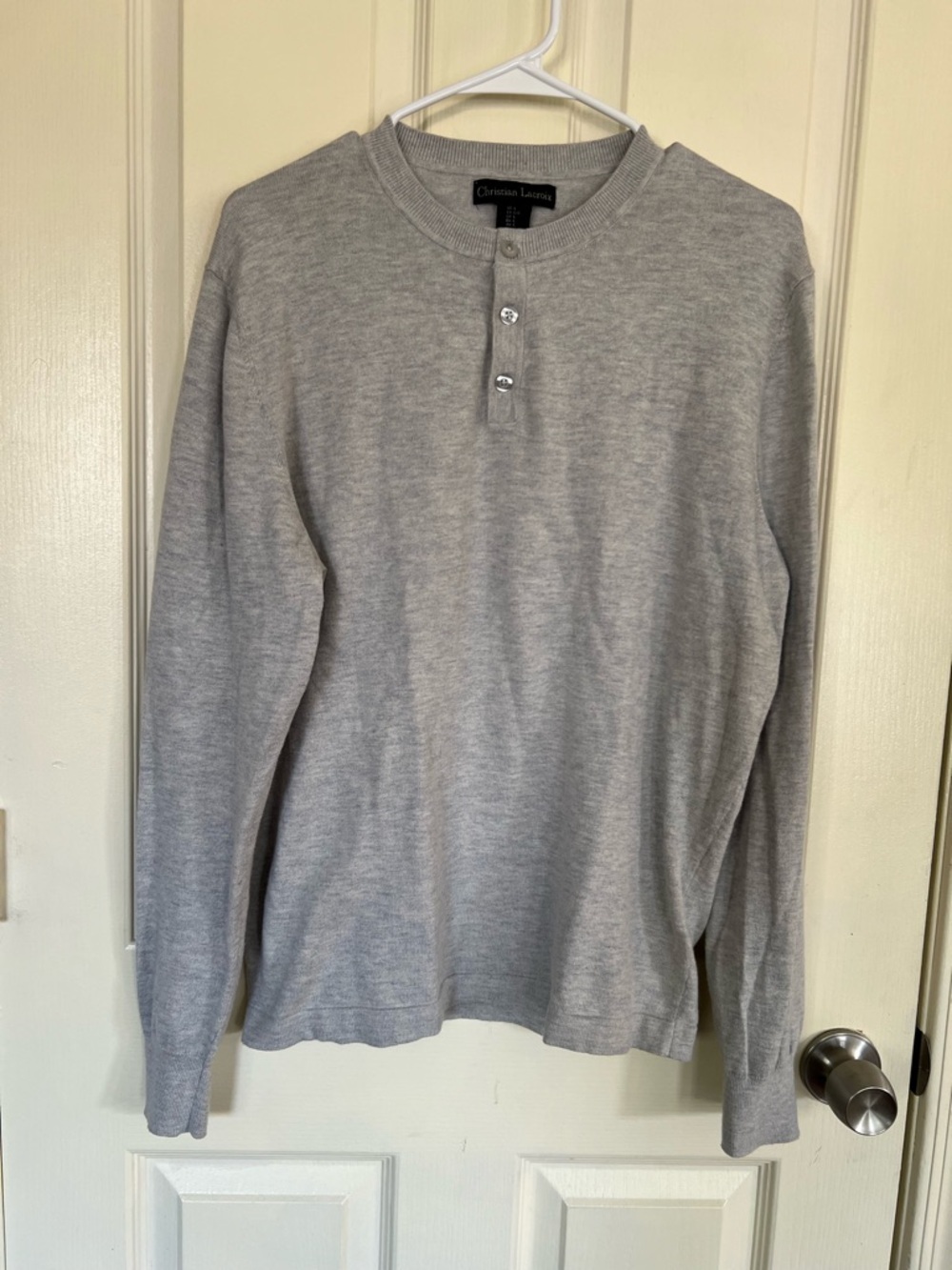 Christian Lacroix Men’s Gray Henley Sweater Pima Cotton Cashmere Blend Size L